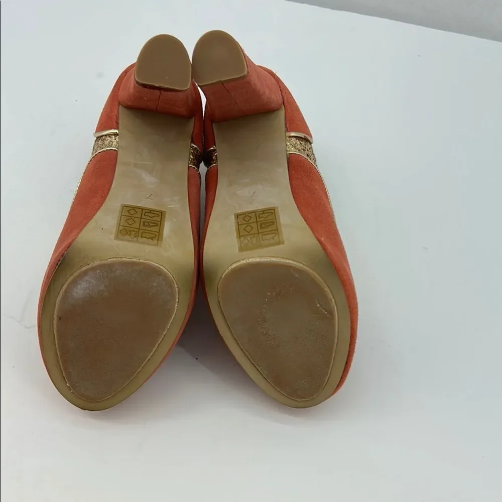 Urban Outfitters Kimchi Blue Gold Glitter & Orange Suede Disco Heels
